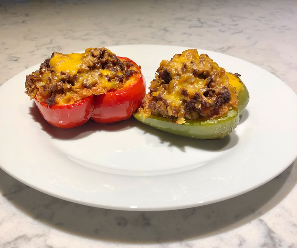These stuffed peppers are full of Mexican flavors and have crumbles as a protein and Spanish Quinoa as a flavorful base.
